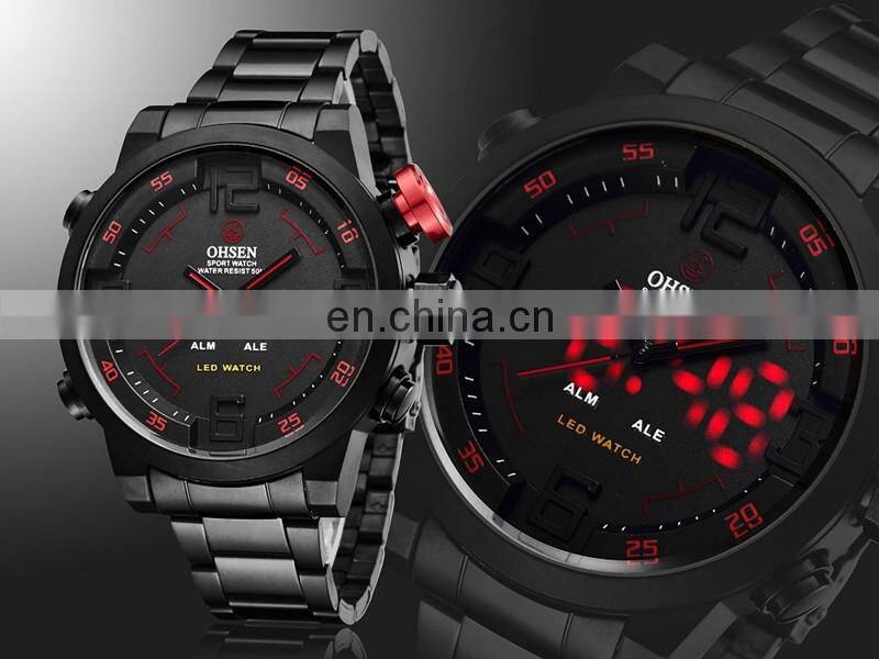 OHSEN AD1608 Mens Business LED Digital Quartz Watch Stainless Steel Time Display Personality Wrist Watch