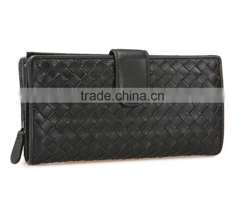 good quality soft sheepskin wallet hand knitting long style purse hot selling lgenuine leather wallet