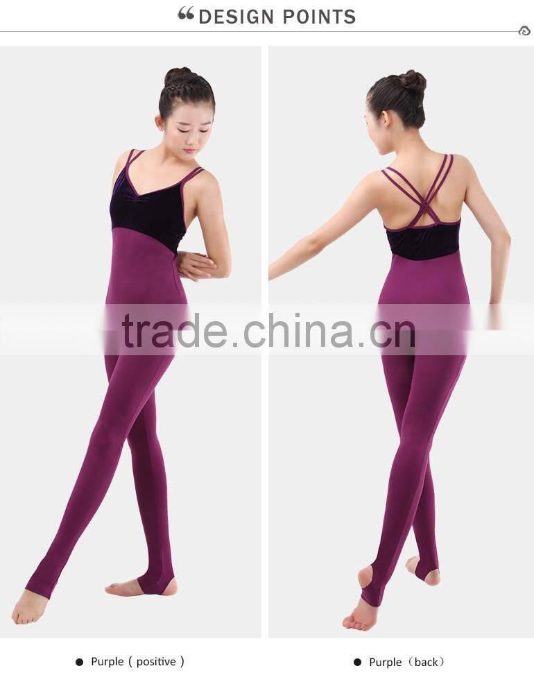 Velvet Double Straps Ballet Camisole Leotards with Pants, Ballet Costumes Unitards