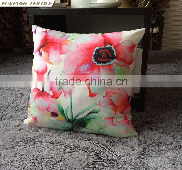 Chinese Watercolour Felt Flowers Printed 100% Cotton Large Cushion Cover