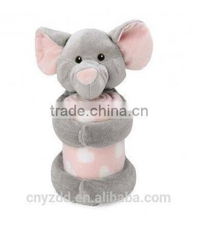Elephant Stuffed Animal and Fleece Throw/ Crib Blanket with soft toys