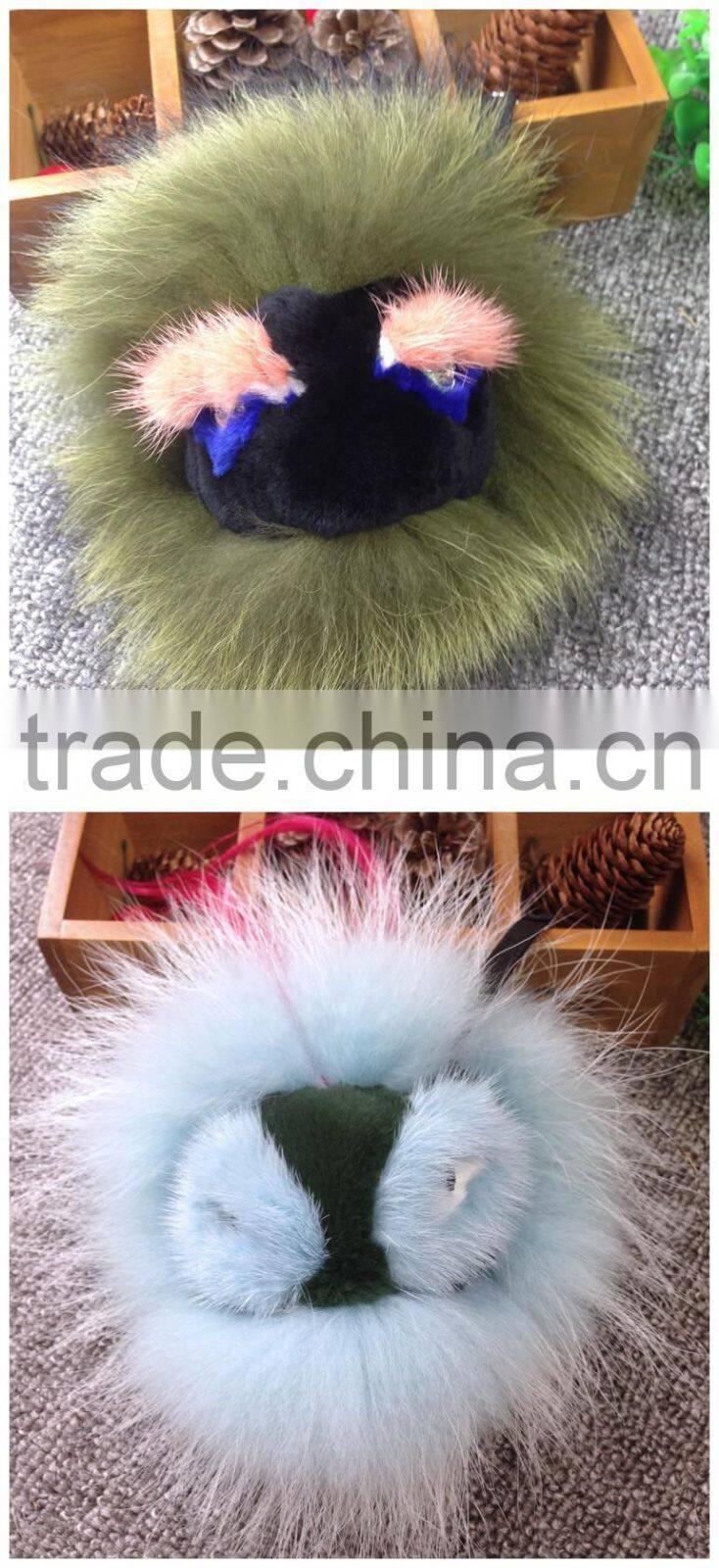New Arrival Bag Phone Carkey Ornaments Monster Style Real Racoon Fur Leather Key Rings
