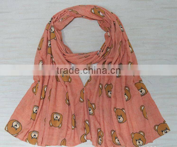 New Design Little Bear Printed Cotton Lady Fashion Scarf