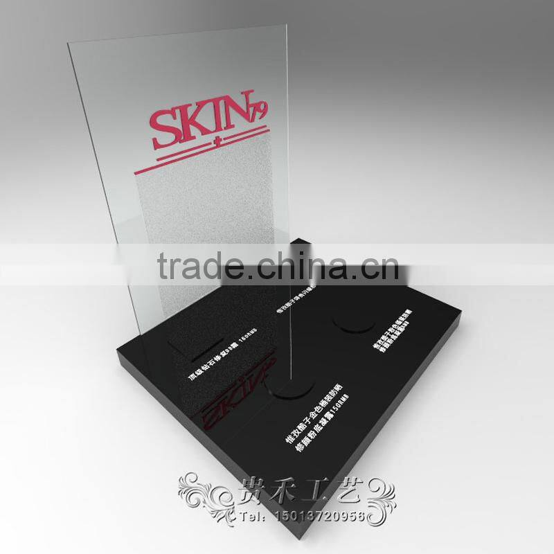 GH-U026 new design white and black acrylic cosmetic display stand with customized logo and holes