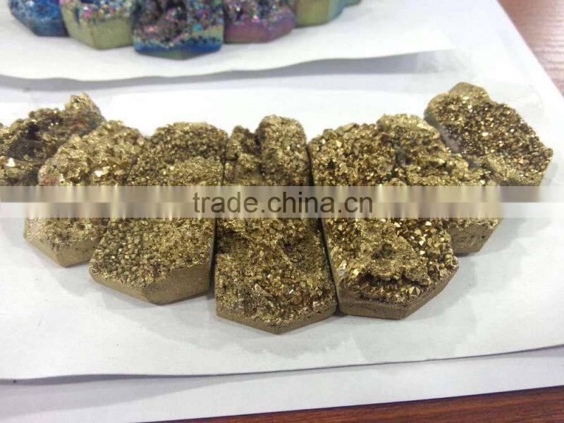 Rectangle geode crystal electronic-plated pendant different color wine pink/blue/ golden silver/fantasy