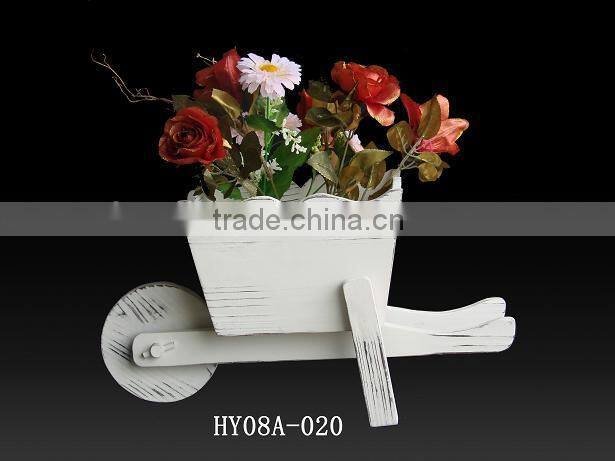 French style barrow shape wood garden deco pot for flowers