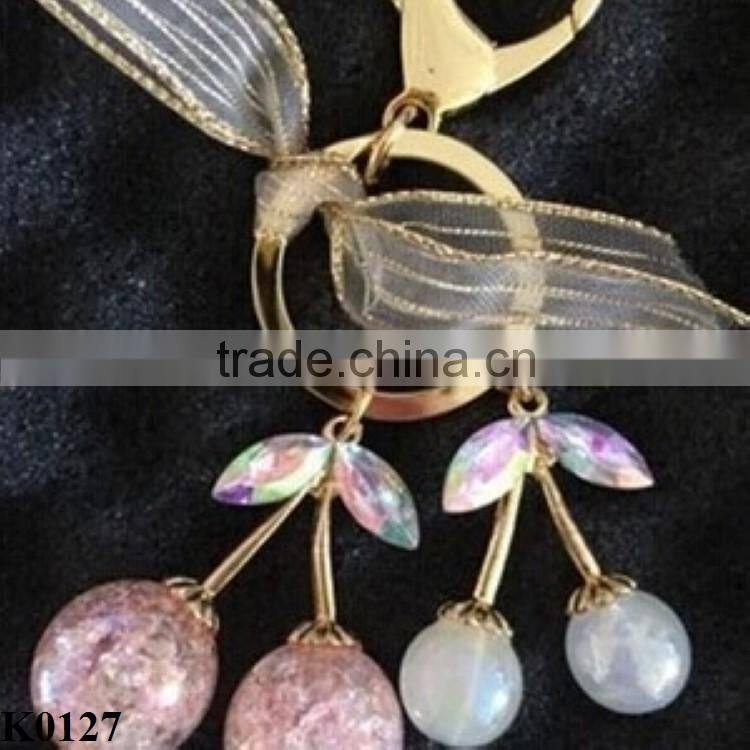 Wholesale Creative lovely cherry keychain metal keychain Gemstone Keychain K0127