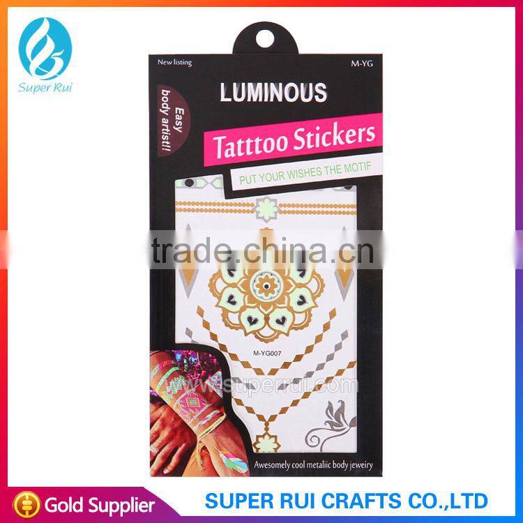2015 Best design metallic glow in the dark body tattoo sticker