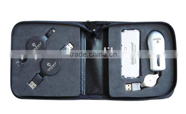 mini mouse and slim usb hub in PU pouch as usb travel gift set