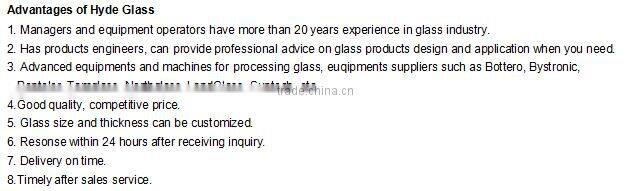 8mm toughened clear+ 0.76PVB+6mm toughened clear skylight laminated glass