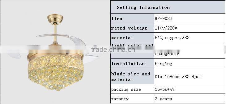 42 inch crystal ceiling fan with light LED