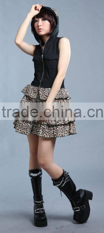2013 new GLP Gothic leopard zipper double skirt punk dress 61255
