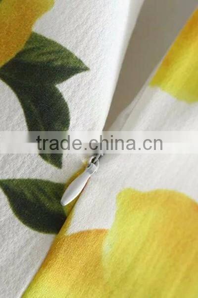 Lemon Print Round Collar Simple Sleeveless Dress Design