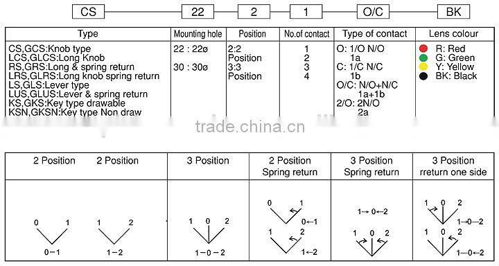 22mm IP65 Waterproof 2 Position Spring Return Long Lever Selector Switch (LRS222)