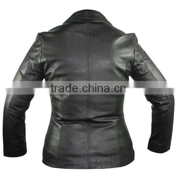 Ladies Black Designer Fit Lambskin Short Leather Jacket