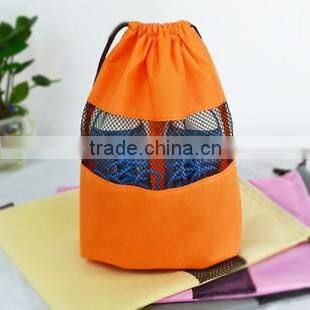 Orange Nonwoven Drawstring Shoes Bag with Mesh