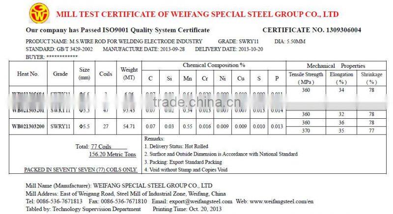 Steel Wire for Welding SWRY11