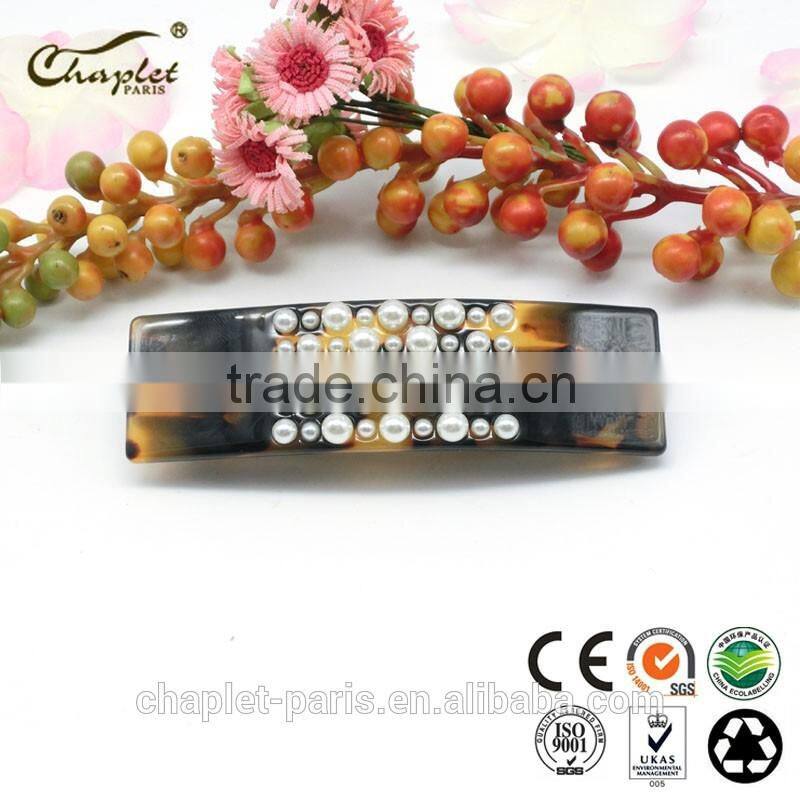 Fashion cellulose acetate pearl hair barrette women hair clip