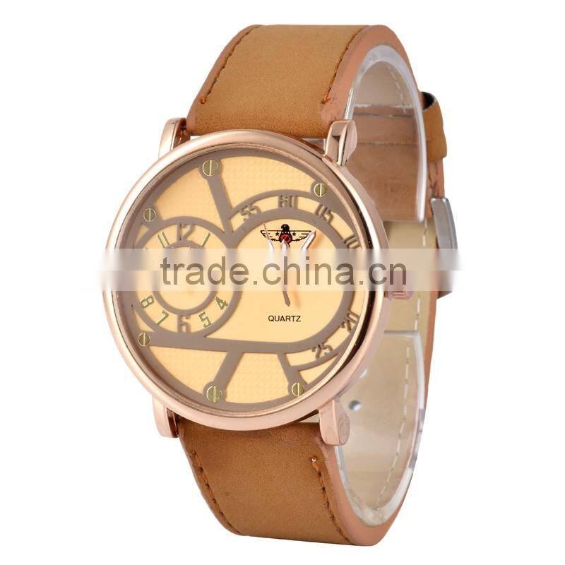 WJ-5382 rose gold case stylish charming stainless steel back leather strap cheap man watch