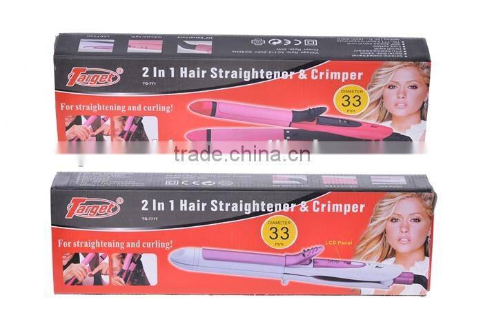 Fine hair straightener and curling iron in one LED