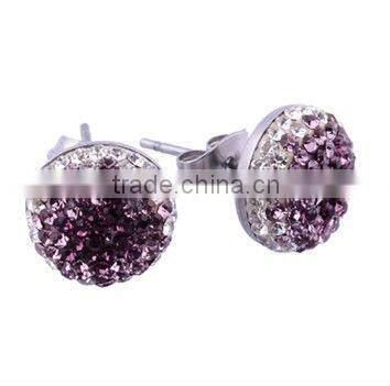 Crystal setting earring Stainless Steel Ear Studs with Aquamarine/Fuchsia/ White Gemstone