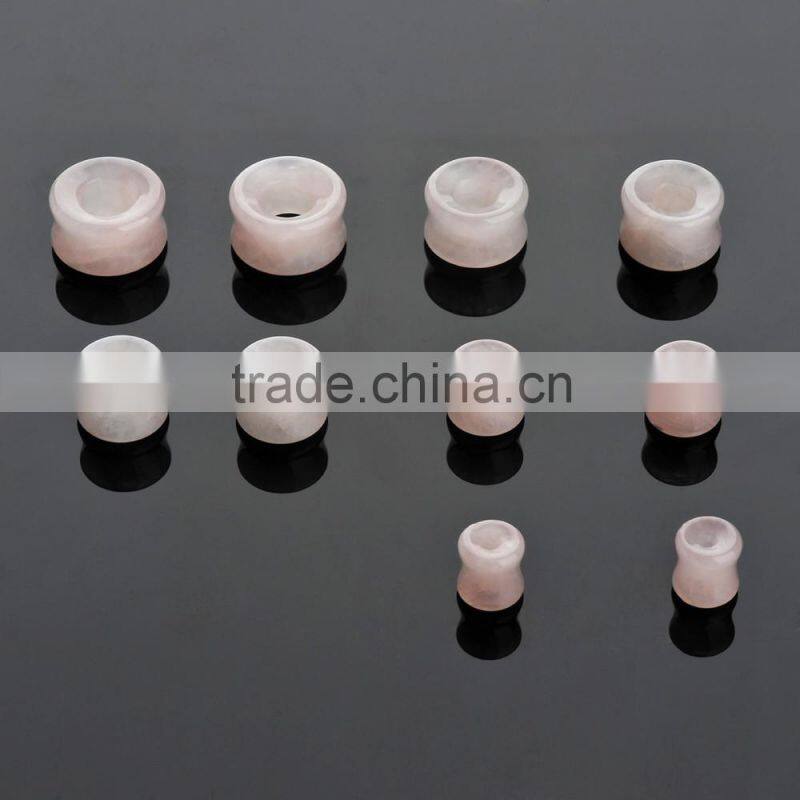 5 Pairs Rose Quartz Hollow Saddle Plug Flesh Tunnel Earlet - Available in Low & Giant Gauges.