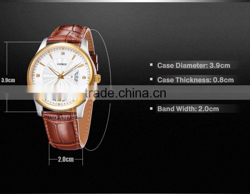 WEIDE CE RoHS Certified Genuine Leather Sapphire Quartz Watch
