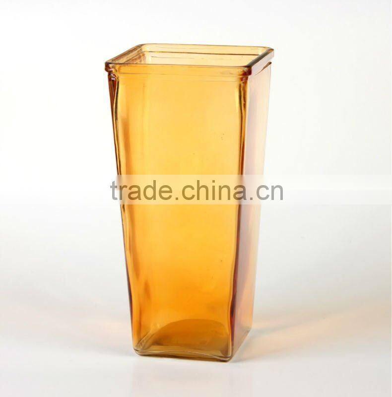 Orange Color Square Glass Vase
