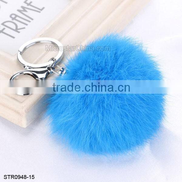 8cm Fur Pom Pom Keychain Rabbit Fur Ball Silver Keychain
