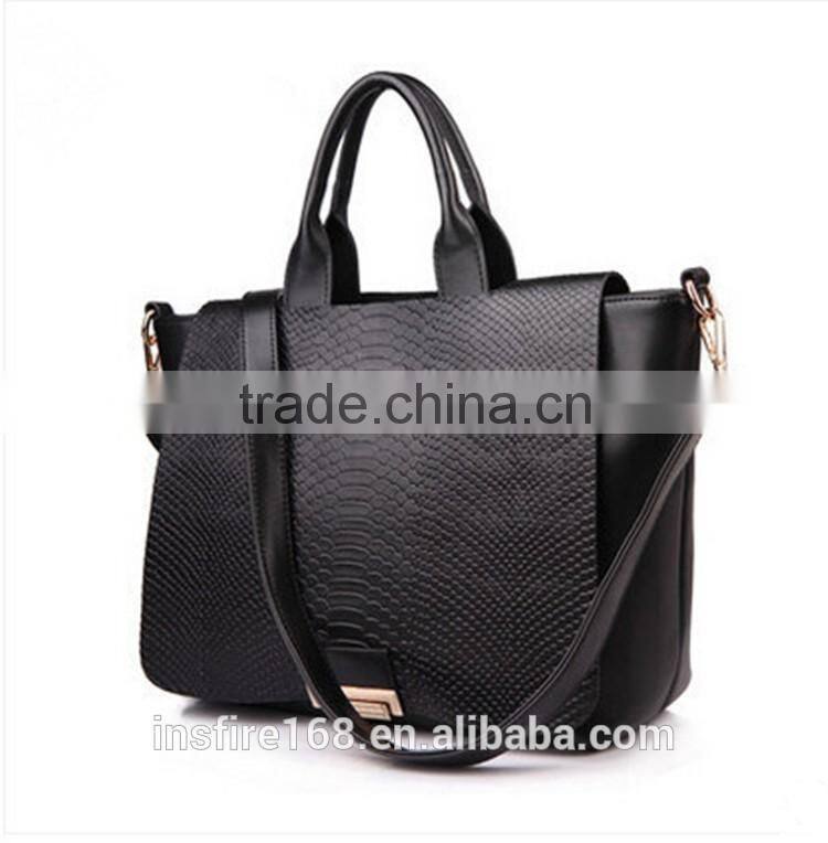 2016 Woman PU Leather Bags Black New Design Fashion Handbag