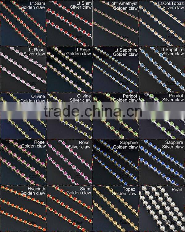 Lt col topaz rhinestone cup chain silver claw,MOQ 50m paypal accepted,sparse chain,rhinestone chain for crown