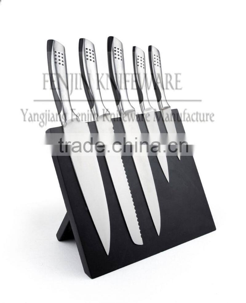 5PCS Stainless Steel Blade Kitchen Knife Set with Block
