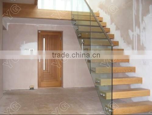 floating glass staircase,hot sale straight floating glass wood stairs