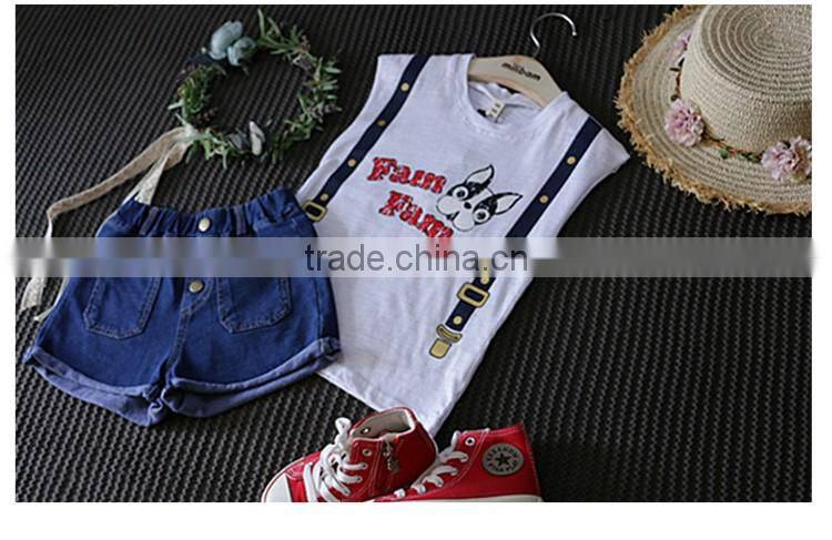 2016 China Fancy Cartoon Pattern Fashion False Straps Breathable Children Sleeveless T-shirt