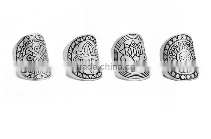 Women Antique Silver Festival Gypsy Bohemian Boho Totem Carved Retro Finger Ring 1 piece