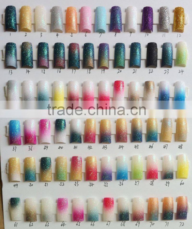 Wholesale false nails glitter powder designed artificial nails