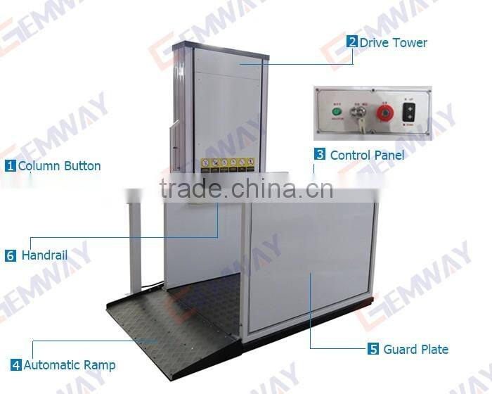 Easy installation outdoor vertical handicap wheelchair lift for disabled
