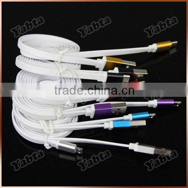 Custom Printing OEM Logo Laser Aluminum Connector Noodle Flat Micro USB Charger Cable