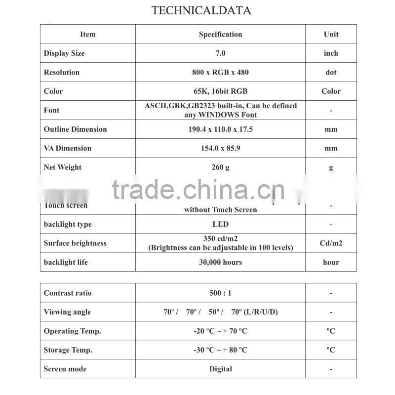 7 inch LCD module with interface rs232 TTL Industrial screen controller board for all kind of application