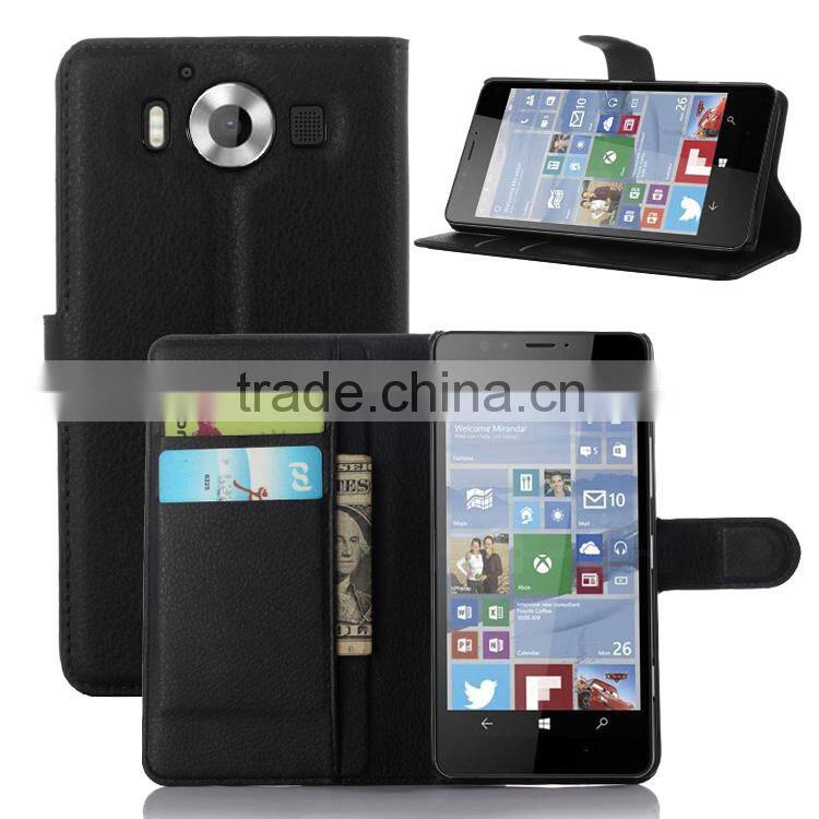 High quality Stand Wallet Lychee Leather flip cover case for nokia lumia 950 paypal accept