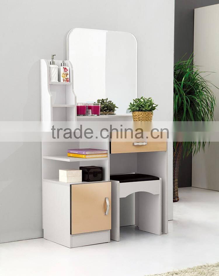 Simple wooden mirrored dressing table/dresser with drawers and stool for bedroom furniture