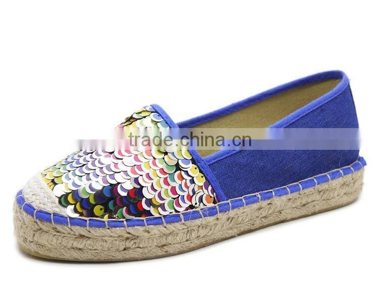 colorful sequins platform jute sole espadrilles fancy fashion shoe women ladies flat loafer shoes espadrille 2016