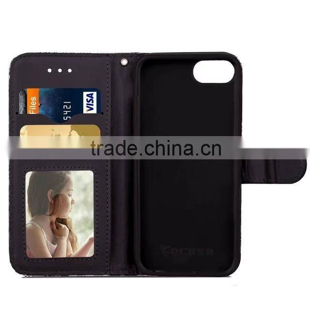 stylish leather cover for iphone 7 plus, book stylish polka dots case for iphone 7 wallet bag with stand