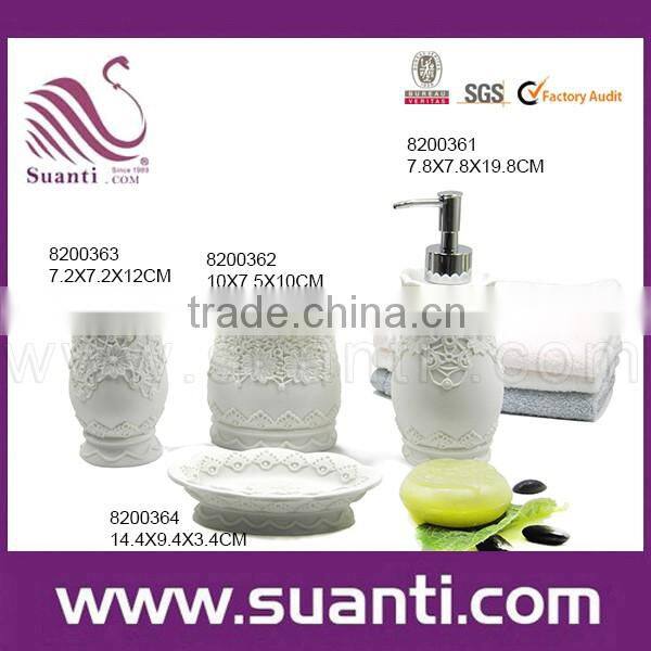 wholesale white craft polystone hotel bathroom accessory set