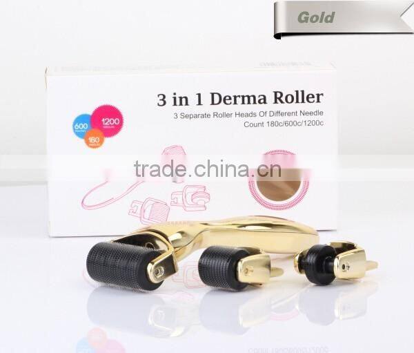 Womens facial hair removal skin caring equipment derma roller 3 in 1 changable heads