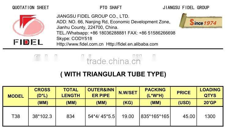 HIGH QUALITY t38 drive pto shaft for India market sales