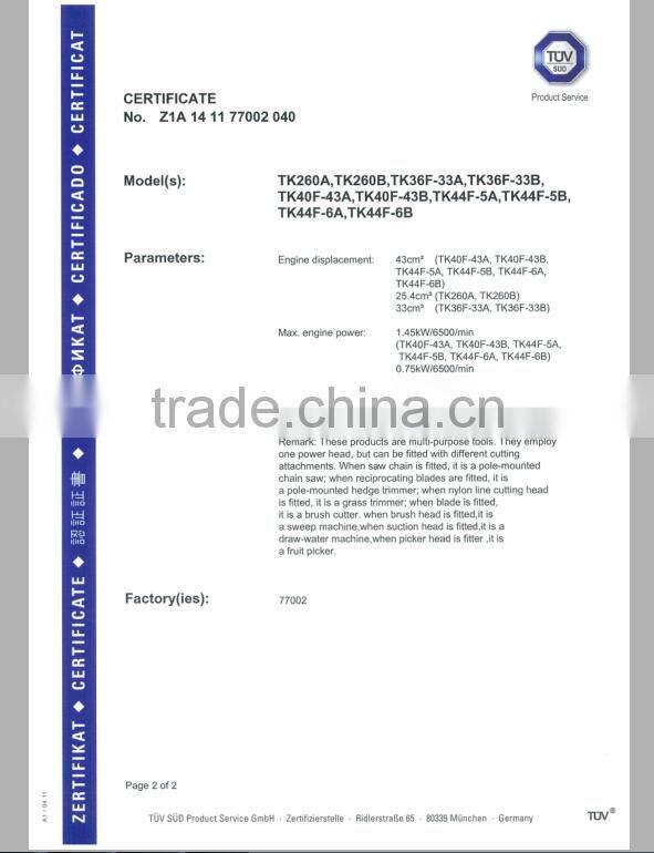 2in1 type 2 stroke 43cc grass trimmer with CE GS Certificate