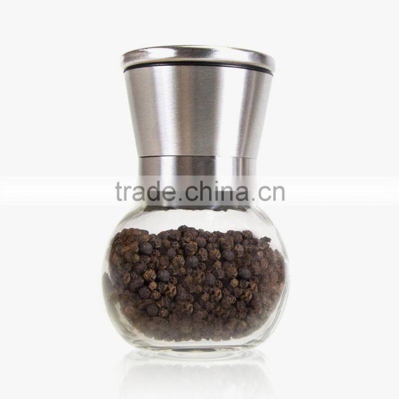 304 stainless steel pepper and salt grinder, Spherical glass spice grinder commercial