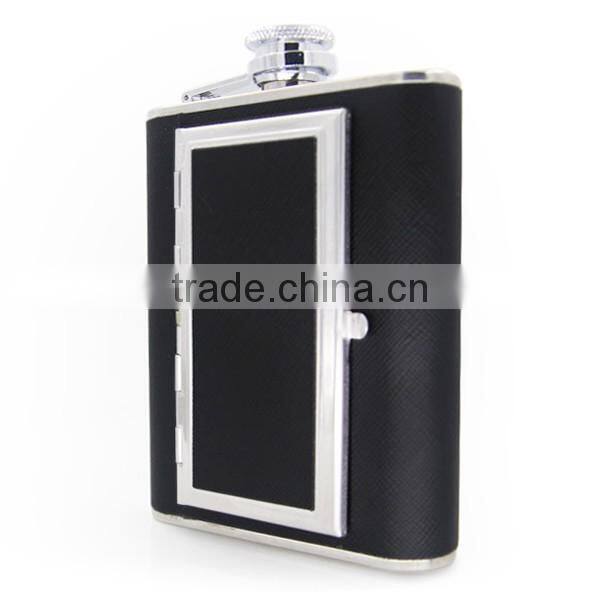 6 OZ stainless steel wine bottles stick black twill leather cigarette case