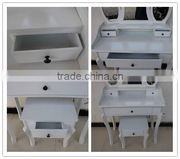 2016 Hot Sale Antique Dressing Table with Mirrors & Stool